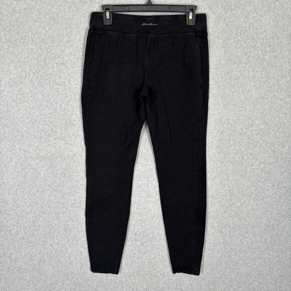 Eddie Bauer Leggings Womens Medium Black Elastic Waist Jersey Base Layer Cotton - Picture 7 of 12